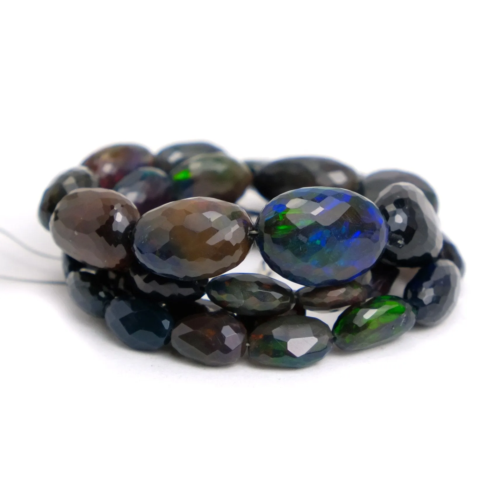 Black Ethiopian Opal Faceted Flat Ovals Strand