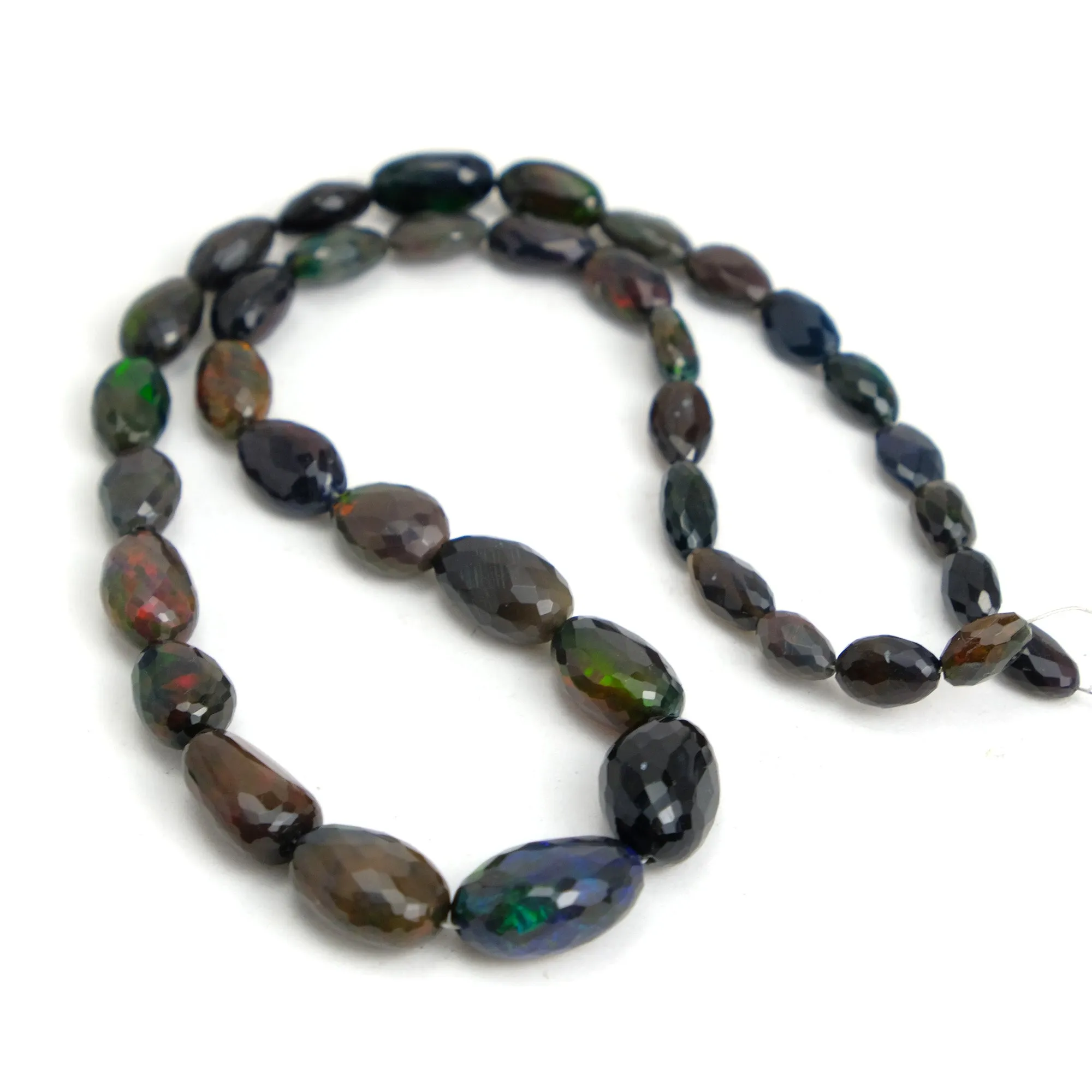 Black Ethiopian Opal Faceted Flat Ovals Strand