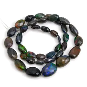 Black Ethiopian Opal Faceted Flat Ovals Strand