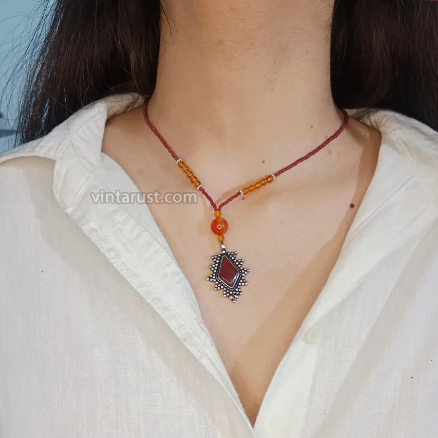 Black Friday Beaded Chain Pendant Necklace with Cuff Bracelet
