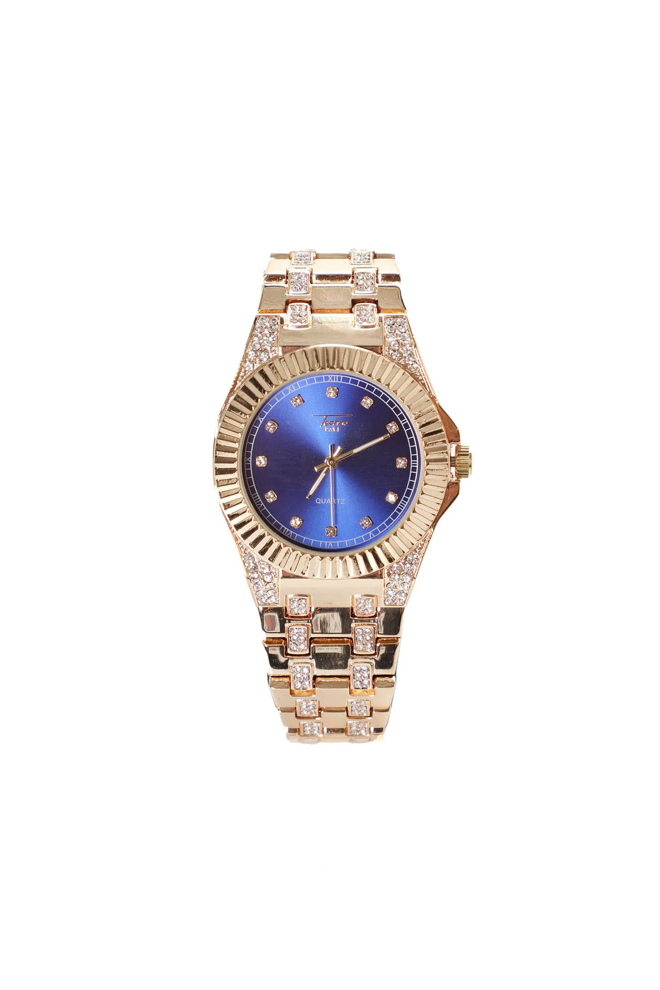 Blue Ice Chain And Watch Boxed Set - Gold/Blue