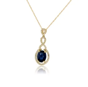 Blue Sapphire and Bypassing Style Diamond Pendant