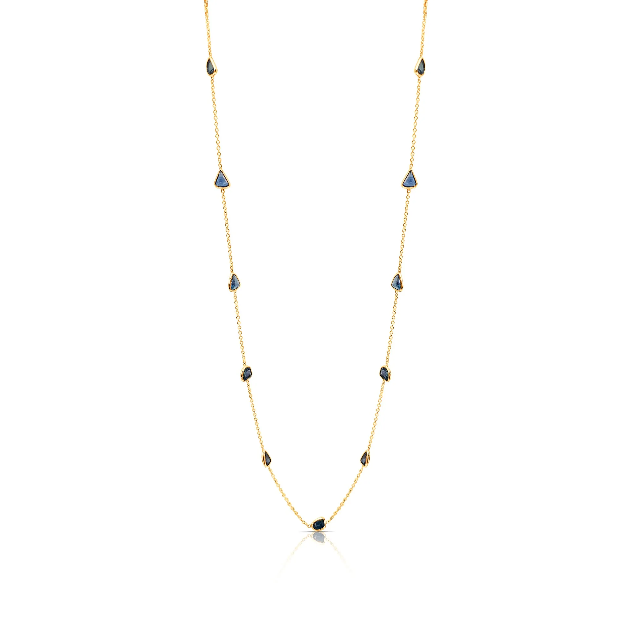 Blue Sapphire Multishape Station Necklace 18K Yellow Gold