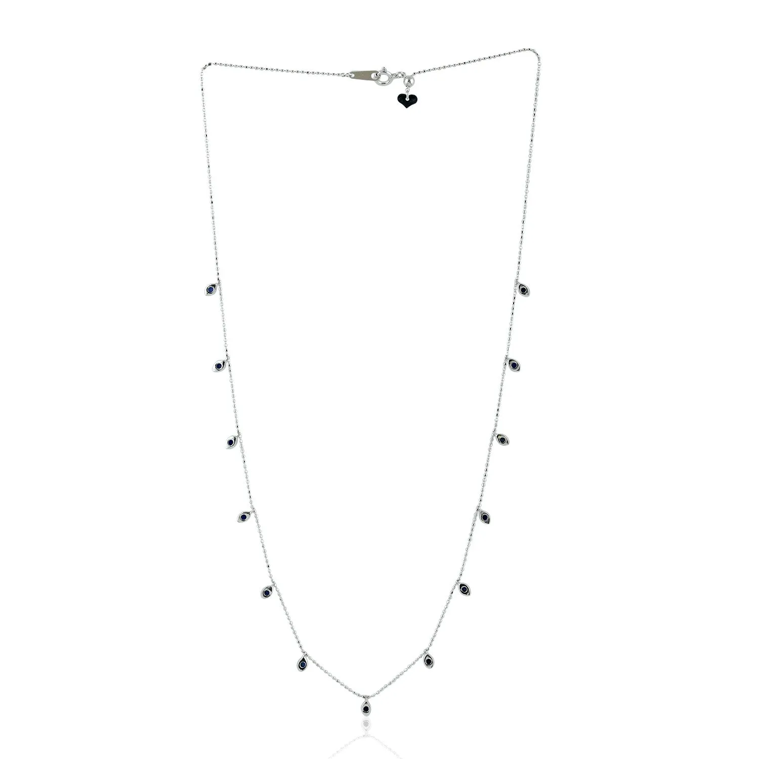 Blue Sapphire Station Chain Necklace In 18k White Gold Jewelry