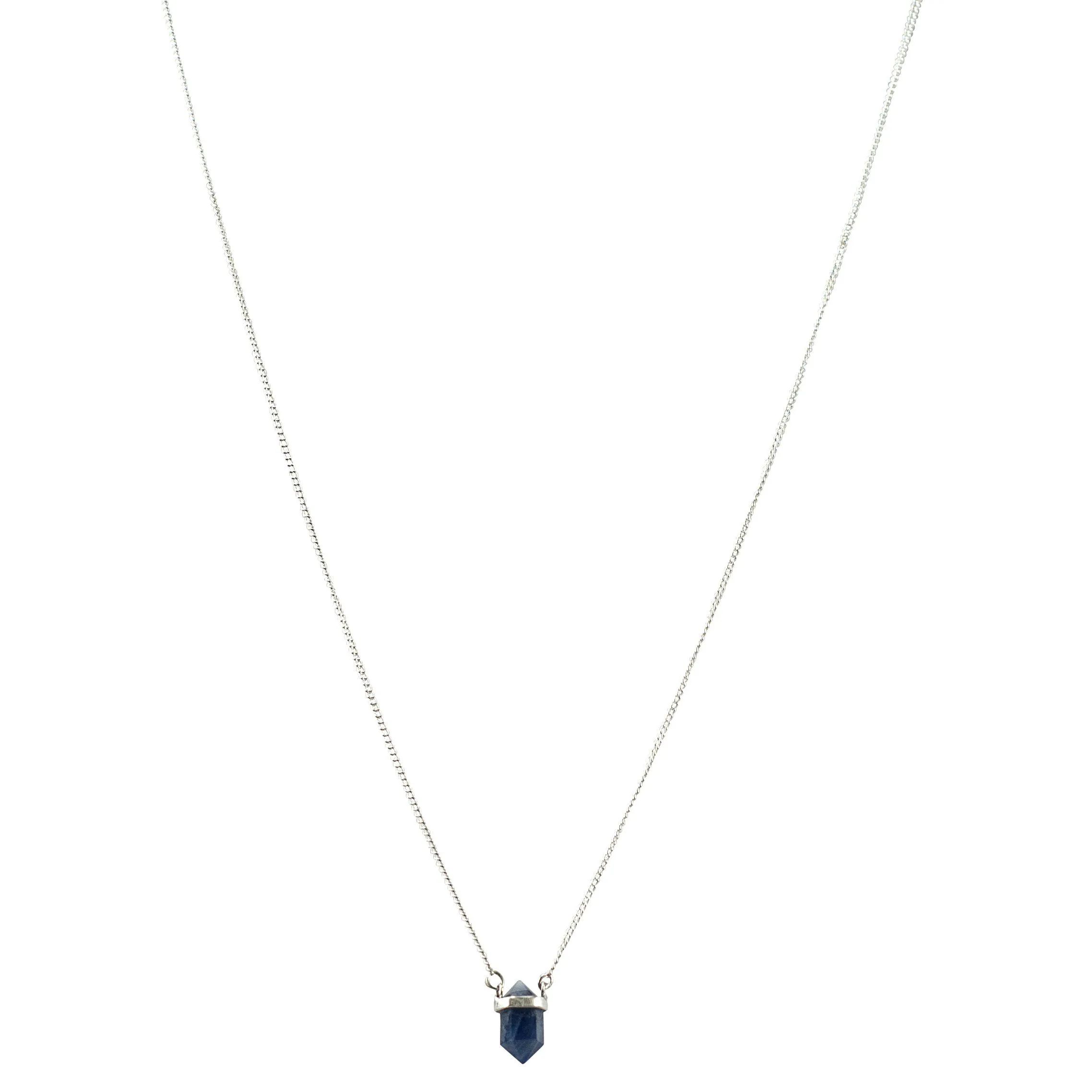 Blue Sapphire with Silver Wrap Necklace