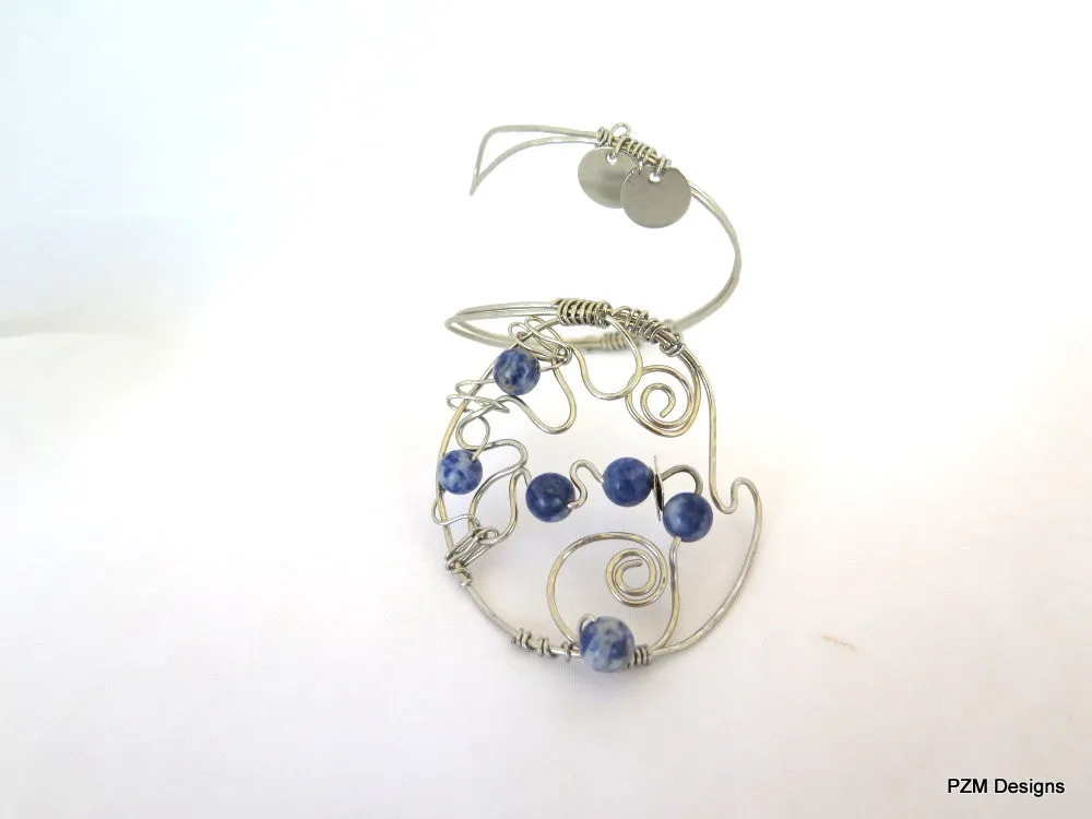 Blue Sodalite hand bracelet, Silver and gemstone hand cuff, modern boho chic bracelet