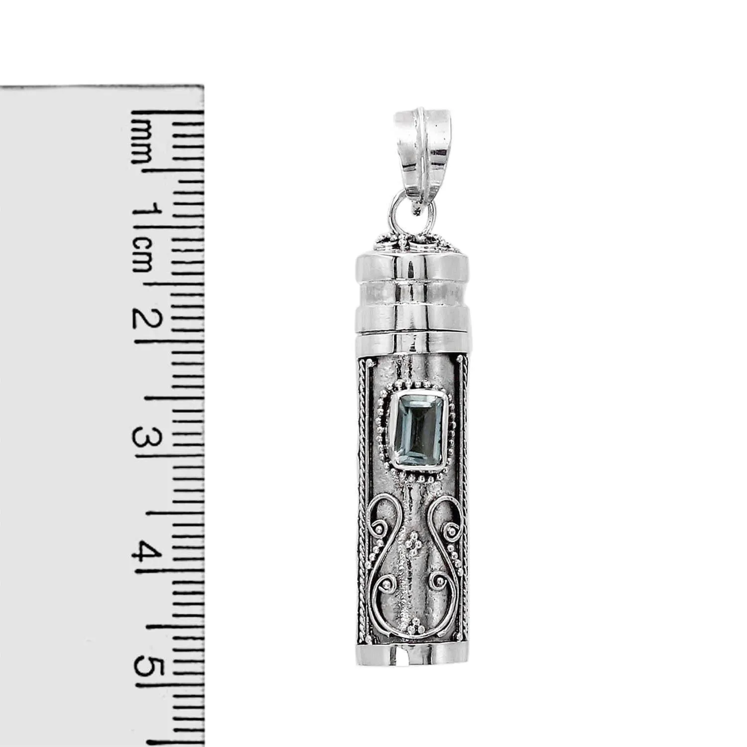 Blue Topaz Prayer Box - Pill Box - Perfume Pendant - Ashes Locket Pendant - 925 Sterling Silver Handmade