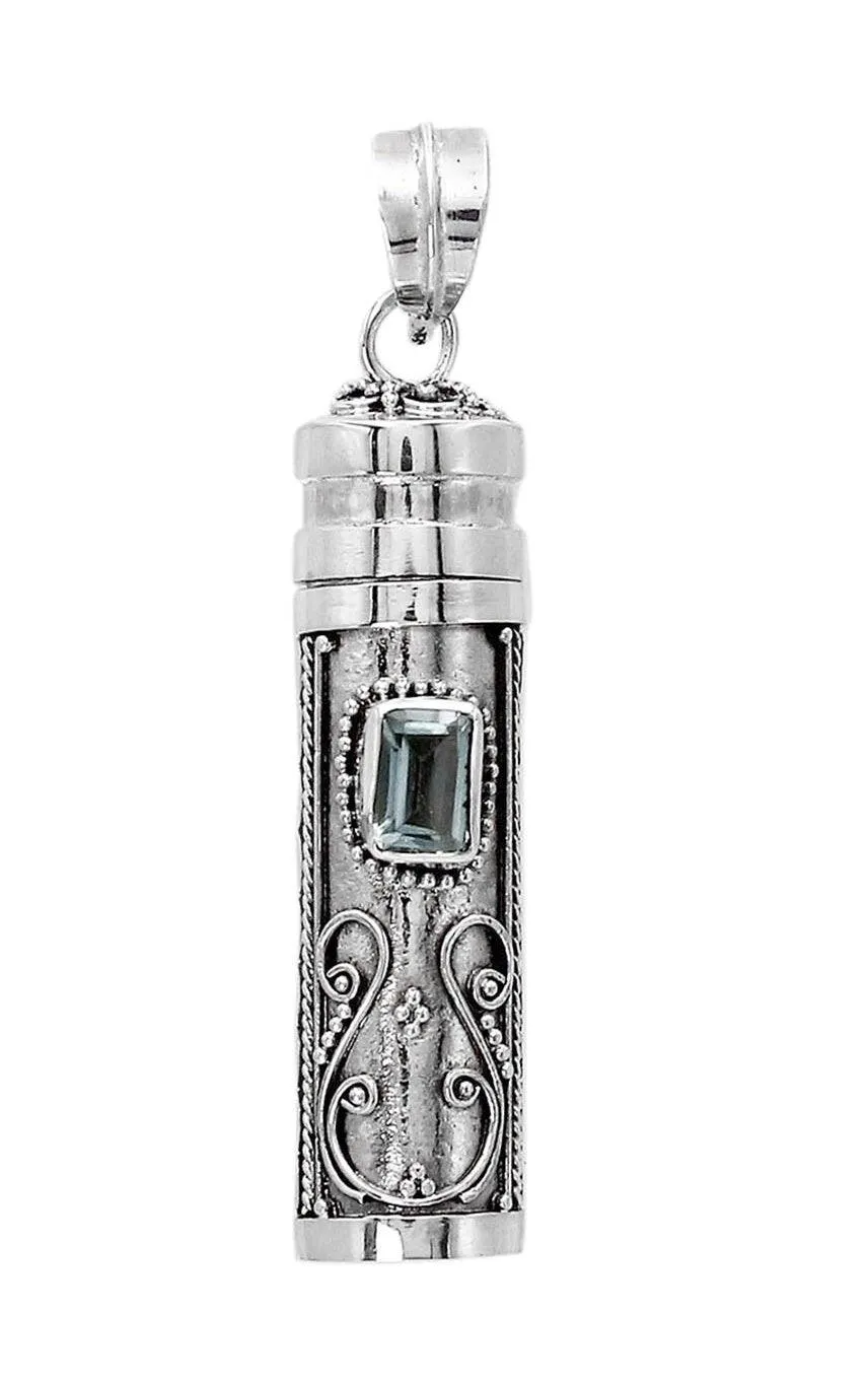 Blue Topaz Prayer Box - Pill Box - Perfume Pendant - Ashes Locket Pendant - 925 Sterling Silver Handmade