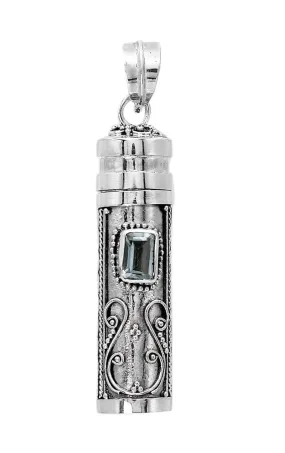 Blue Topaz Prayer Box - Pill Box - Perfume Pendant - Ashes Locket Pendant - 925 Sterling Silver Handmade