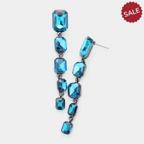 Blue Zircon Rectangle Crystal Earrings