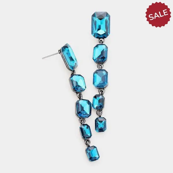 Blue Zircon Rectangle Crystal Earrings