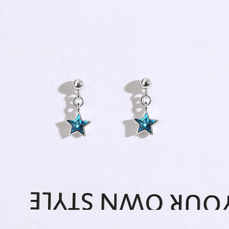 Blue Zircon Star Silver Drop Earrings for Women