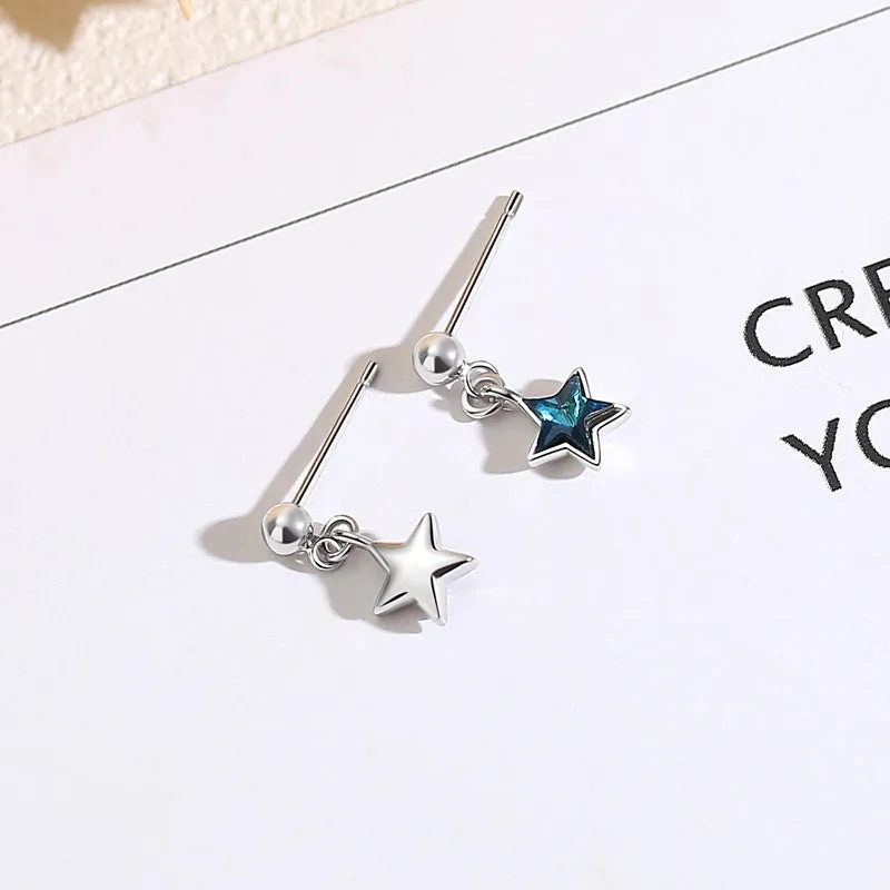 Blue Zircon Star Silver Drop Earrings for Women