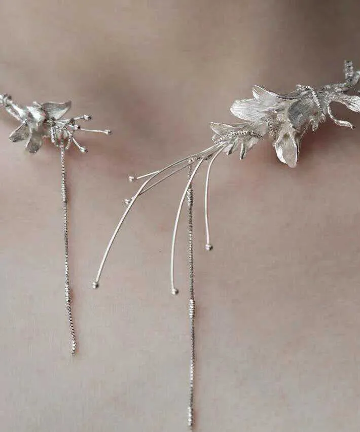 Bohemian Silk Sterling Silver Floral Tassel Choker PO030