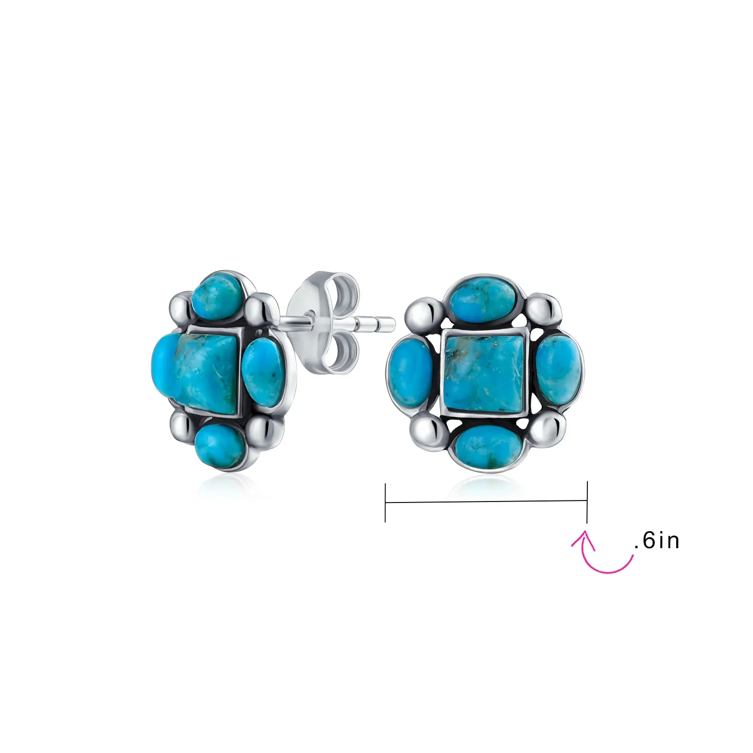 Boho Southwestern Turquoise Red Coral Concho Eagle Wings Stud Earrings Silver