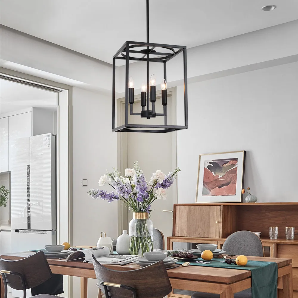 BONLICHT 4 Lights Farmhouse Cage Chandelier Black  E12 Base
