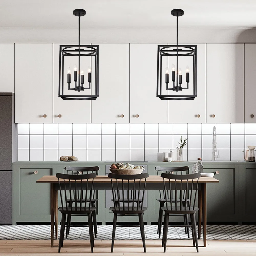 BONLICHT 4 Lights Farmhouse Cage Chandelier Black  E12 Base