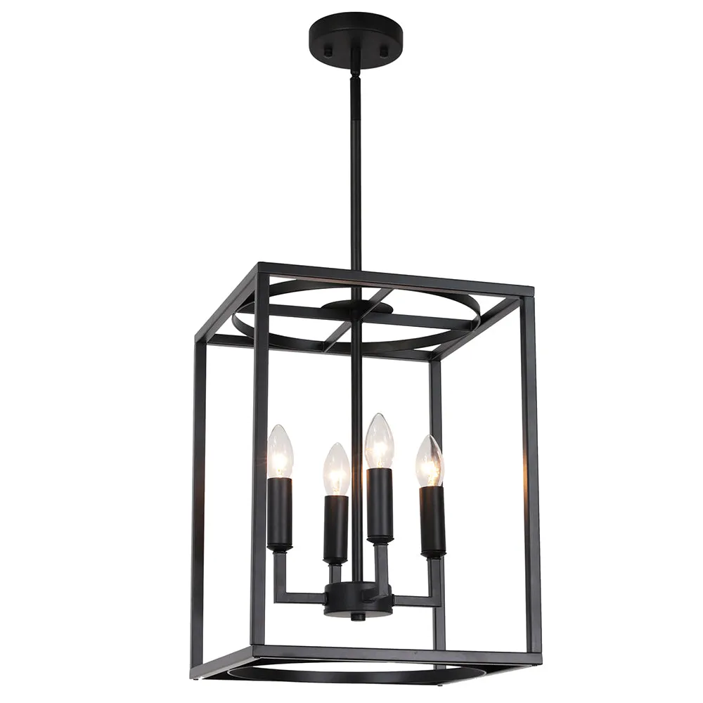 BONLICHT 4 Lights Farmhouse Cage Chandelier Black  E12 Base