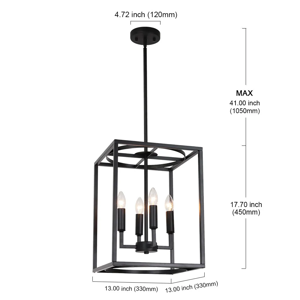 BONLICHT 4 Lights Farmhouse Cage Chandelier Black  E12 Base