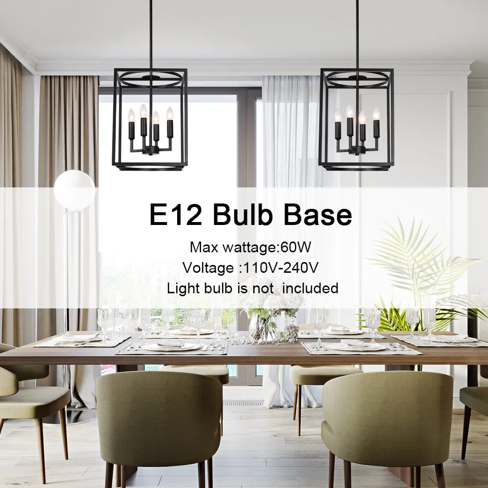 BONLICHT 4 Lights Farmhouse Cage Chandelier Black  E12 Base