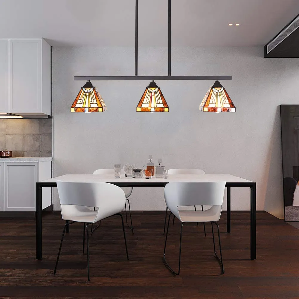 BONLICHT Tiffany Style Mission Chandelier 3 Lights Pendant Oil Rubbed Bronze