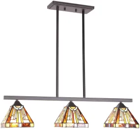 BONLICHT Tiffany Style Mission Chandelier 3 Lights Pendant Oil Rubbed Bronze