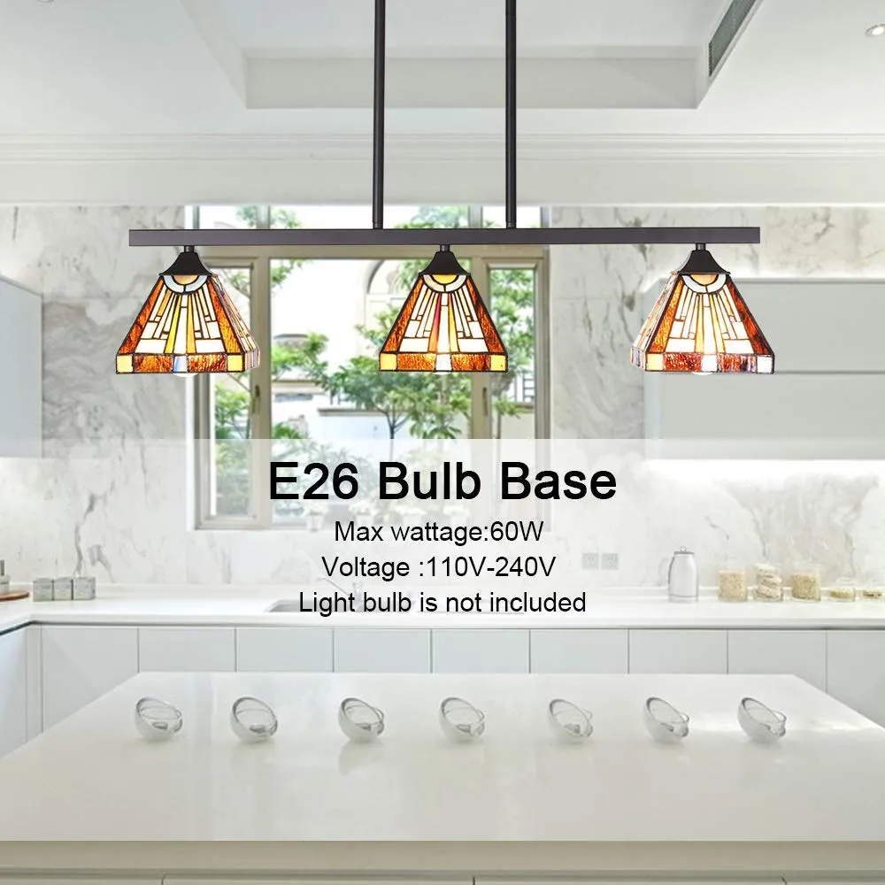 BONLICHT Tiffany Style Mission Chandelier 3 Lights Pendant Oil Rubbed Bronze