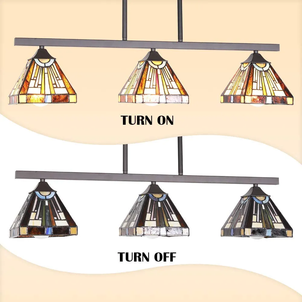 BONLICHT Tiffany Style Mission Chandelier 3 Lights Pendant Oil Rubbed Bronze