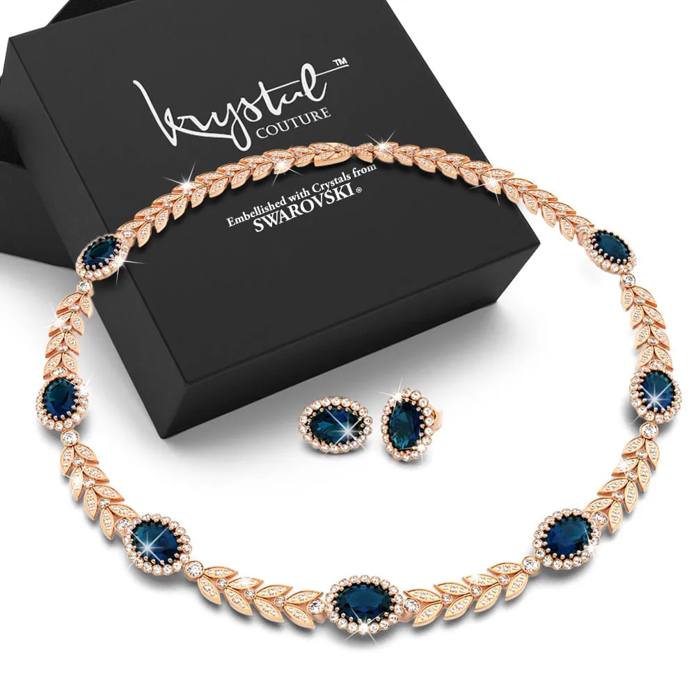 Boxed Georgina Necklace and Earrings Set Sapphire Embellished with SWAROVSKI crystals