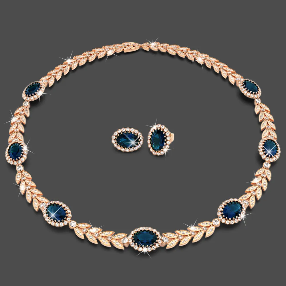 Boxed Georgina Necklace and Earrings Set Sapphire Embellished with SWAROVSKI crystals