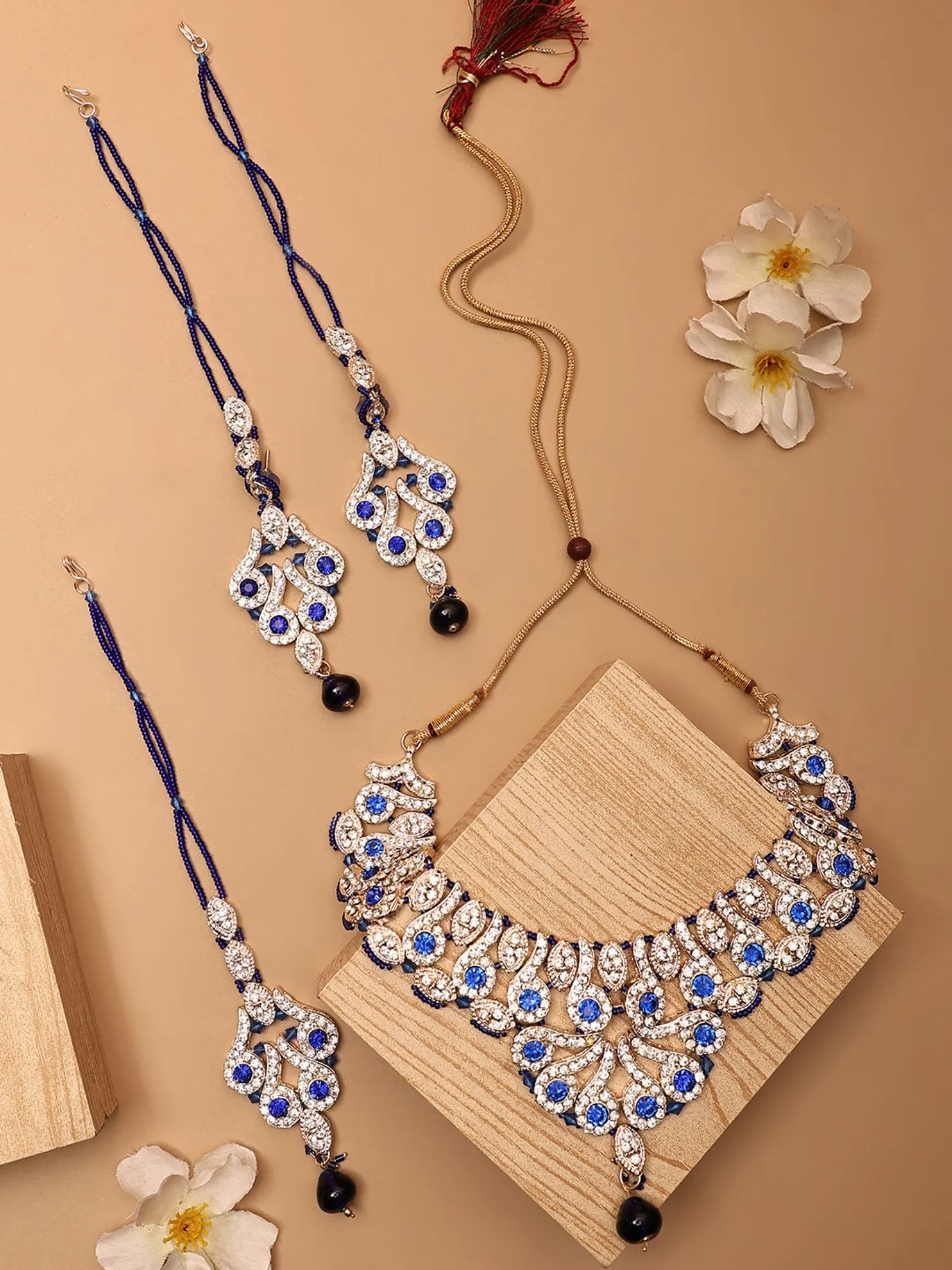 Brass Blue Jewelry Set - Elegance In Captivating Azure - Anikas Creation