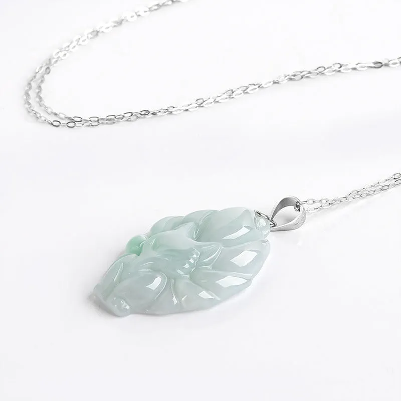 Buddha Stones 925 Sterling Silver Natural Jade Nine Tailed Fox Prosperity Necklace Pendant