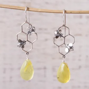 Busy Bees Amber Bumblebee Dangle Earrings from Mexico