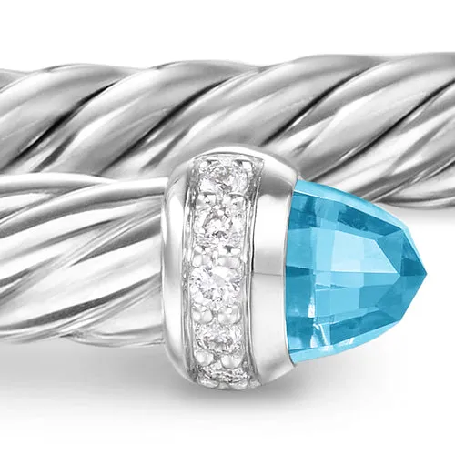 Cablespira Flex Bracelet in Sterling Silver with Blue Topaz and Diamonds, 4mm, Size Small