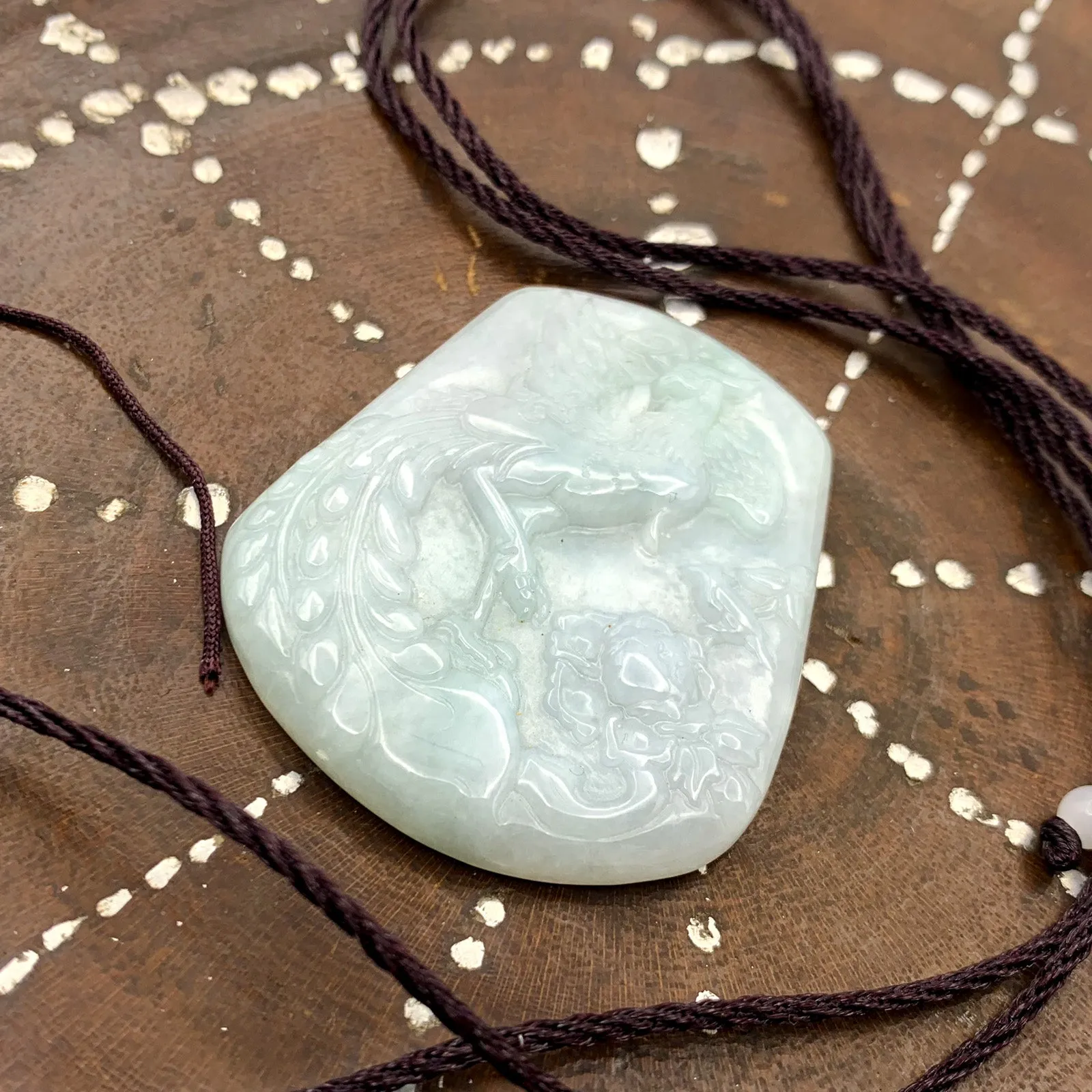 Certified 100% Natural White Green Yellow A Jade Jadeite Pendant Phoenix Necklace