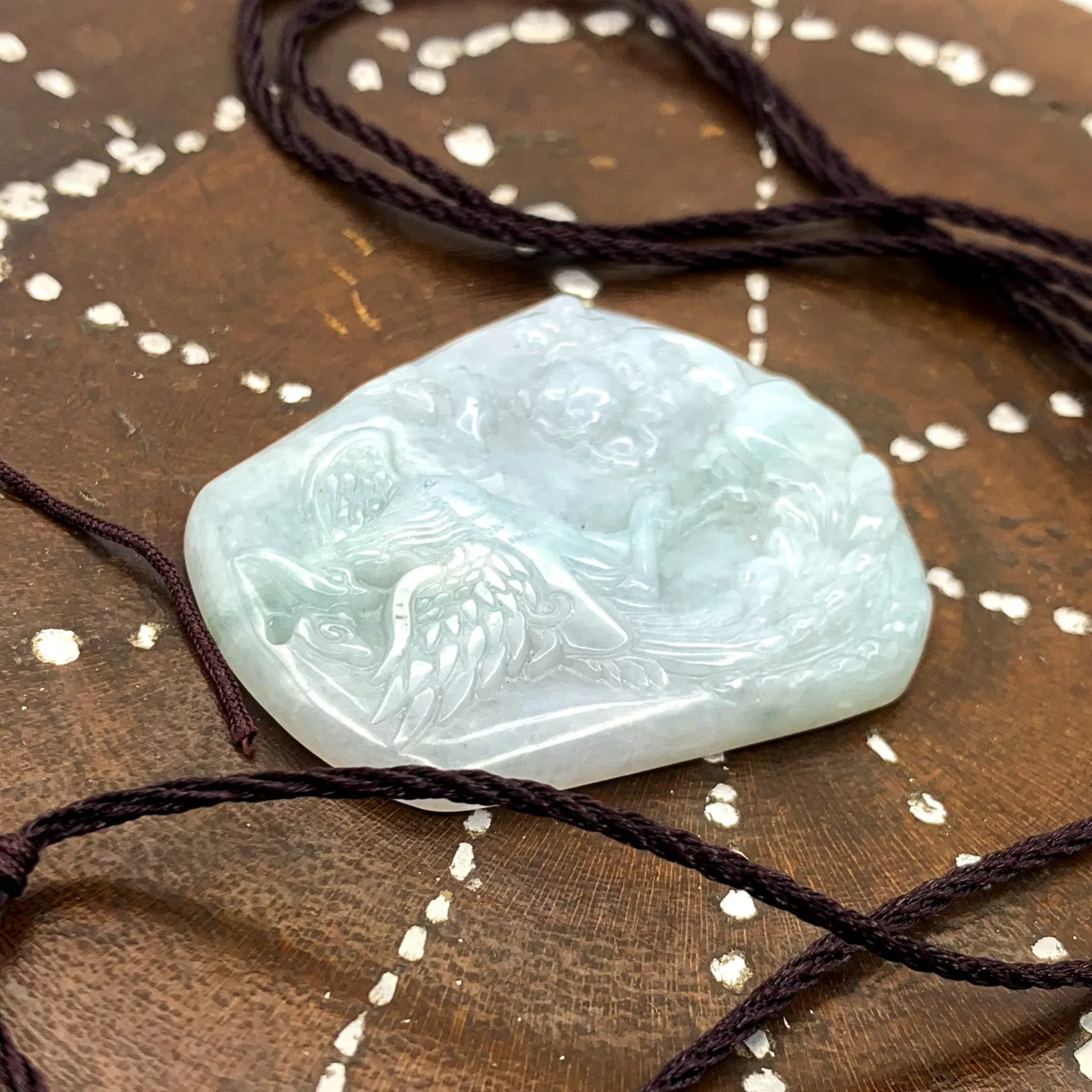 Certified 100% Natural White Green Yellow A Jade Jadeite Pendant Phoenix Necklace