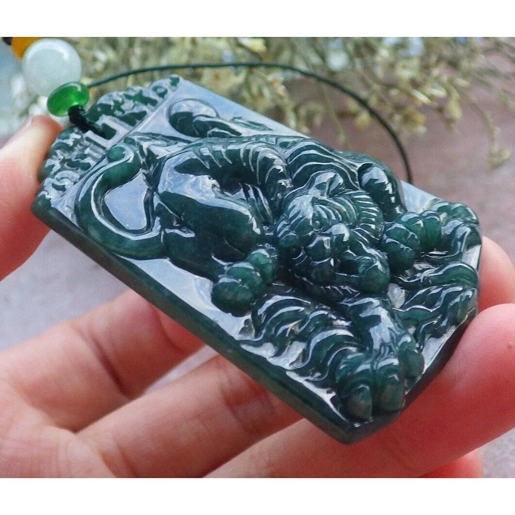 Certified Green Burma 100% Natural A Jade Jadeite Pendant Tiger Necklace