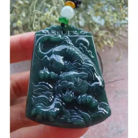 Certified Green Burma 100% Natural A Jade Jadeite Pendant Tiger Necklace