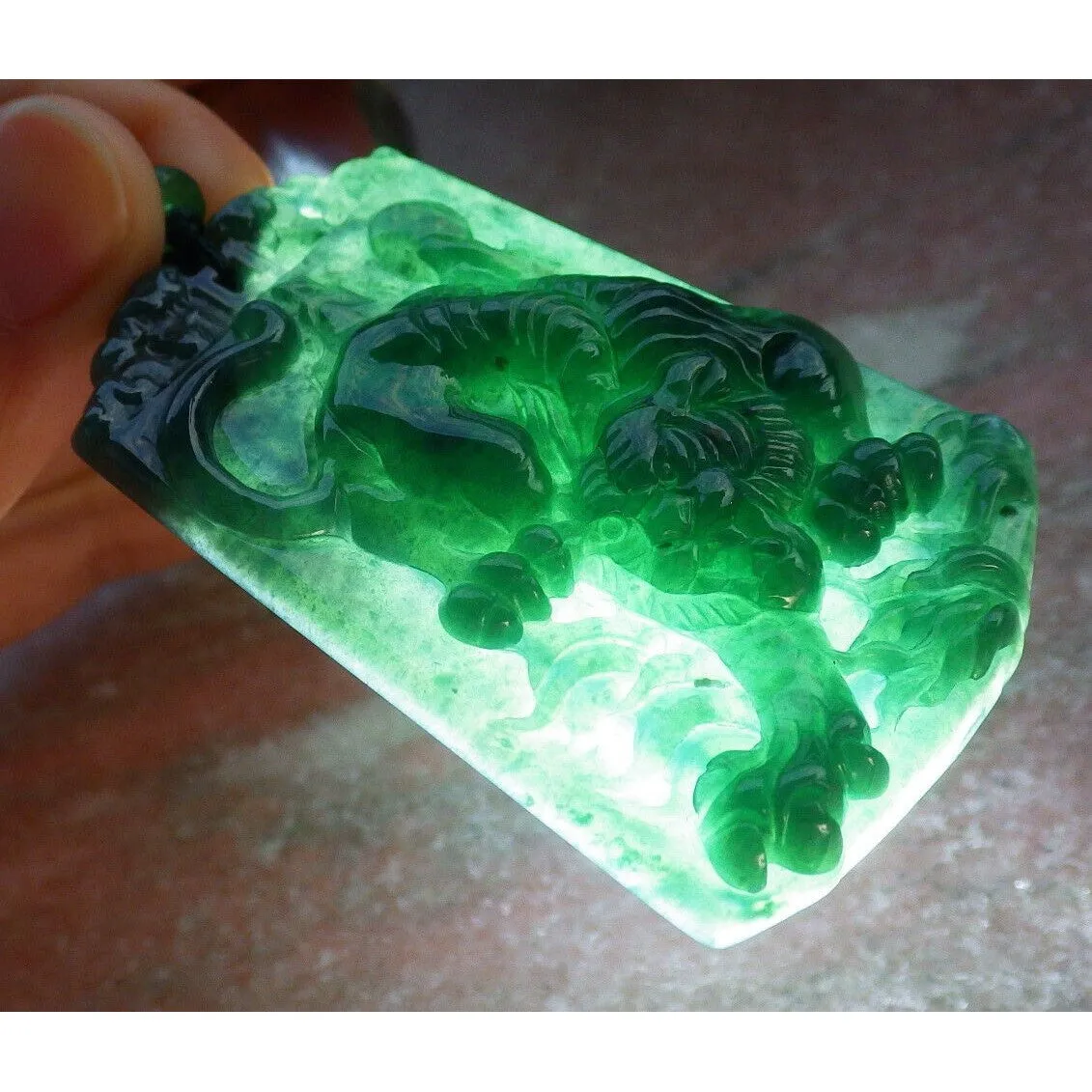 Certified Green Burma 100% Natural A Jade Jadeite Pendant Tiger Necklace