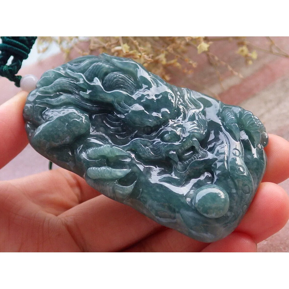 Certified Green Burma Natural A Jade Jadeite Pendant Dragon Necklace
