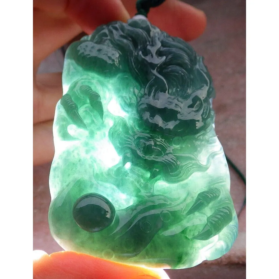Certified Green Burma Natural A Jade Jadeite Pendant Dragon Necklace