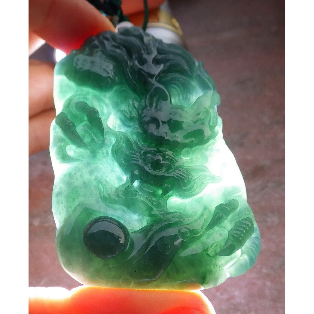 Certified Green Burma Natural A Jade Jadeite Pendant Dragon Necklace