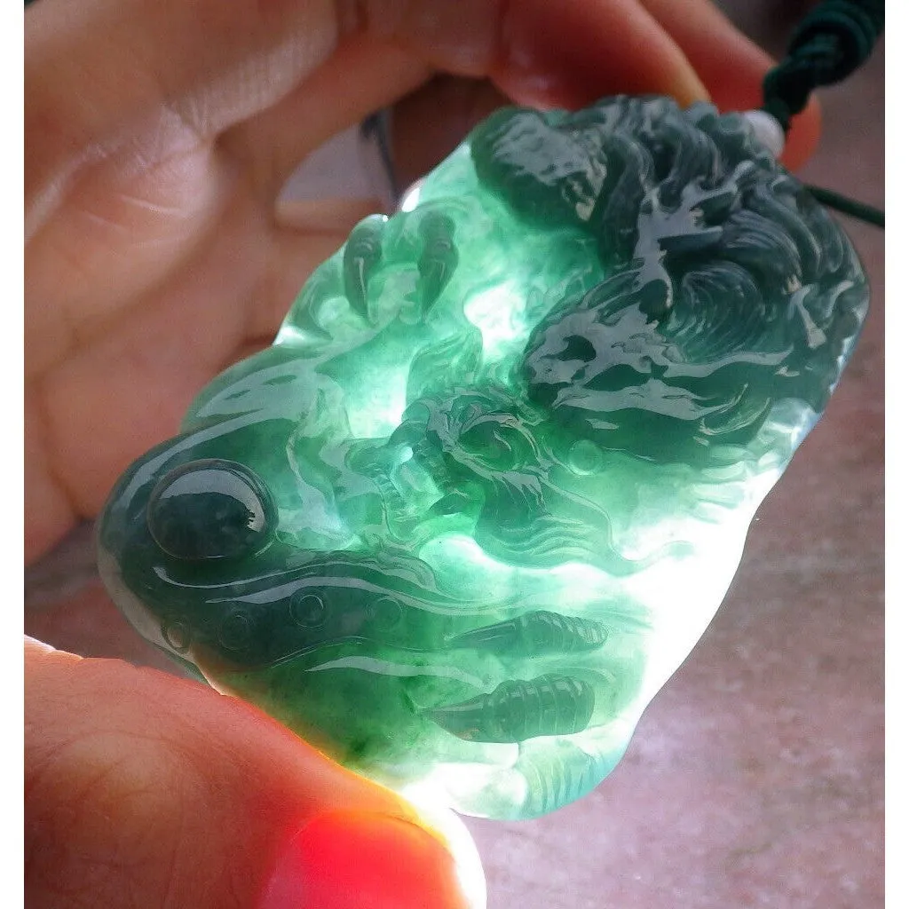 Certified Green Burma Natural A Jade Jadeite Pendant Dragon Necklace