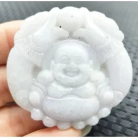 Certified Lavender Natural Type A Jade Jadeite Carved Happy Buddha God Pendant Necklace