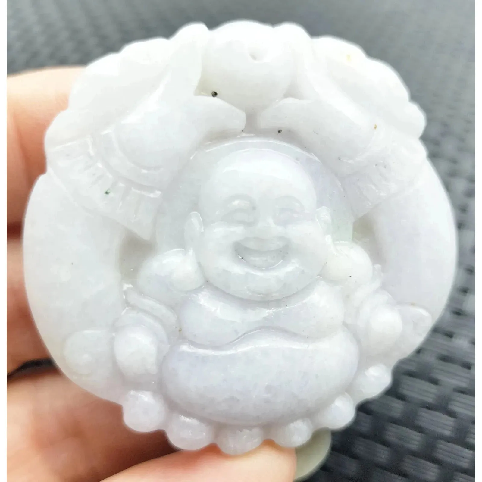 Certified Lavender Natural Type A Jade Jadeite Carved Happy Buddha God Pendant Necklace