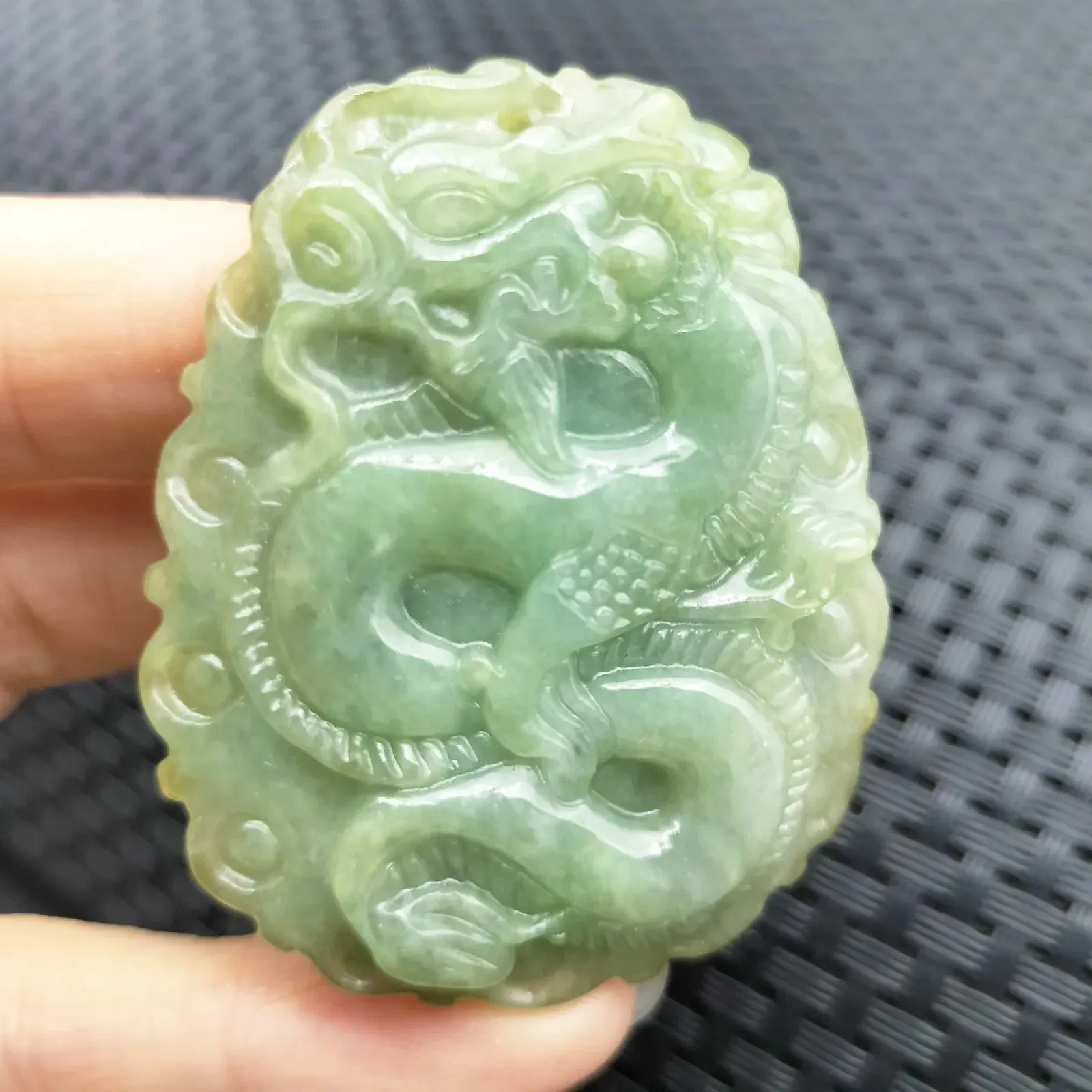 Certified Oily Green Natural Type A Jade Jadeite Carved Big Dragon Pendant Necklace