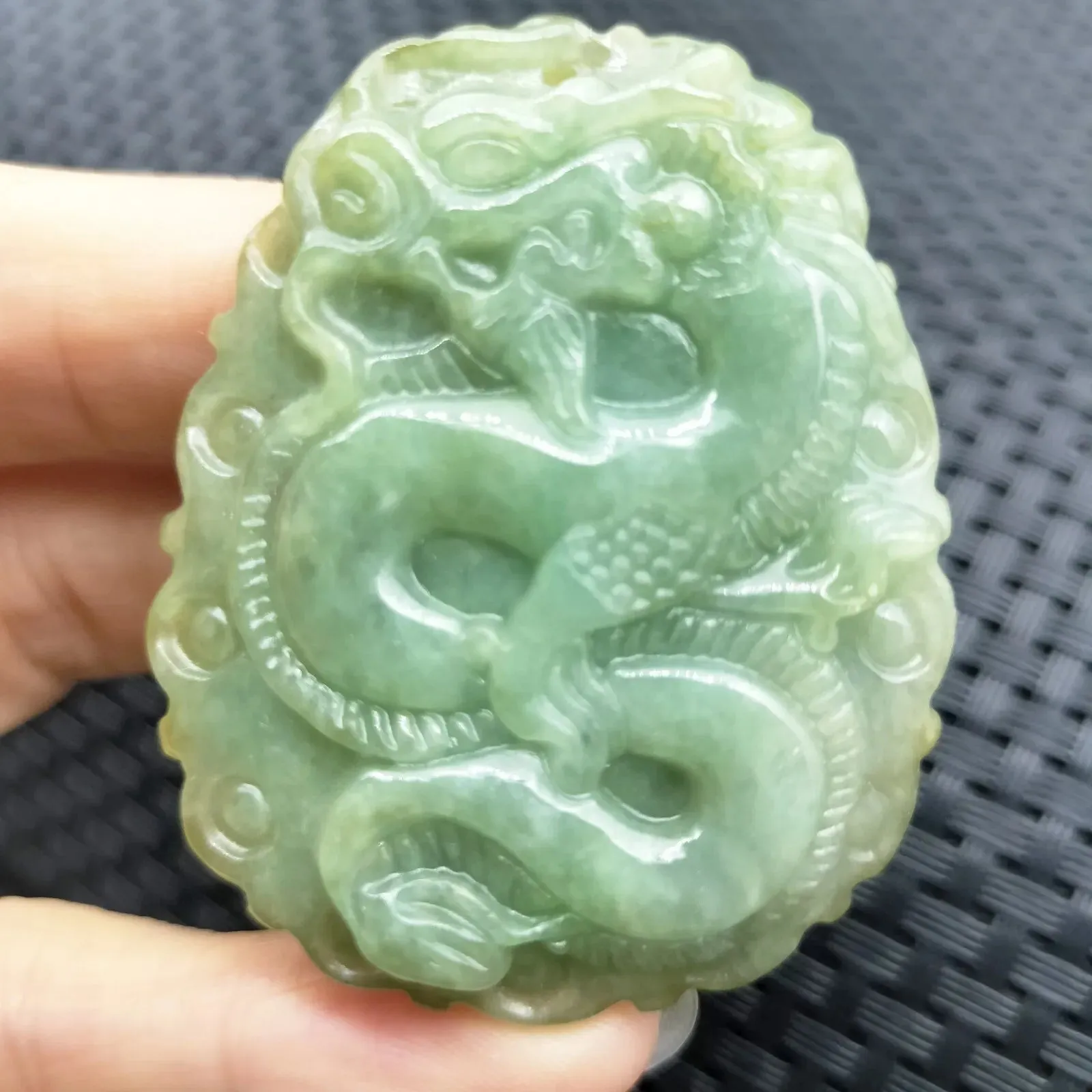 Certified Oily Green Natural Type A Jade Jadeite Carved Big Dragon Pendant Necklace