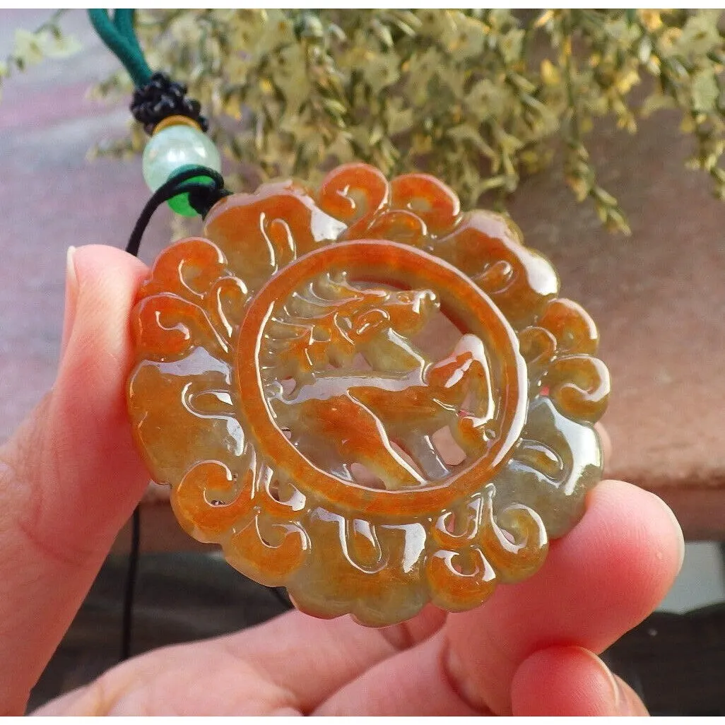 Certified Red Burma Natural A Jade Jadeite Pendant Deer Ruyi Flower Necklace