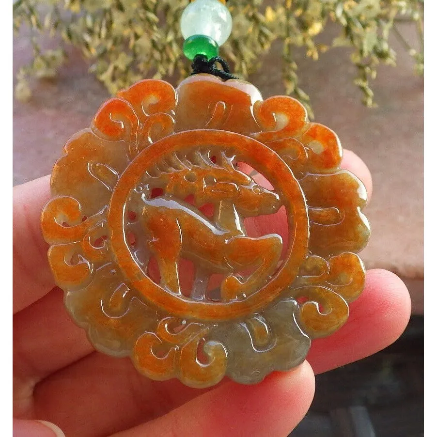 Certified Red Burma Natural A Jade Jadeite Pendant Deer Ruyi Flower Necklace