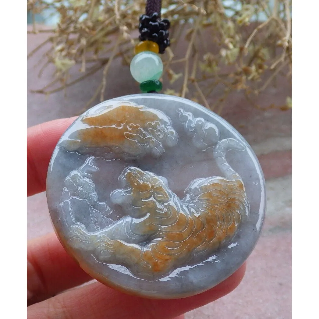 Certified Red Burma Natural A Jade Jadeite Pendant Tiger Circle Necklace